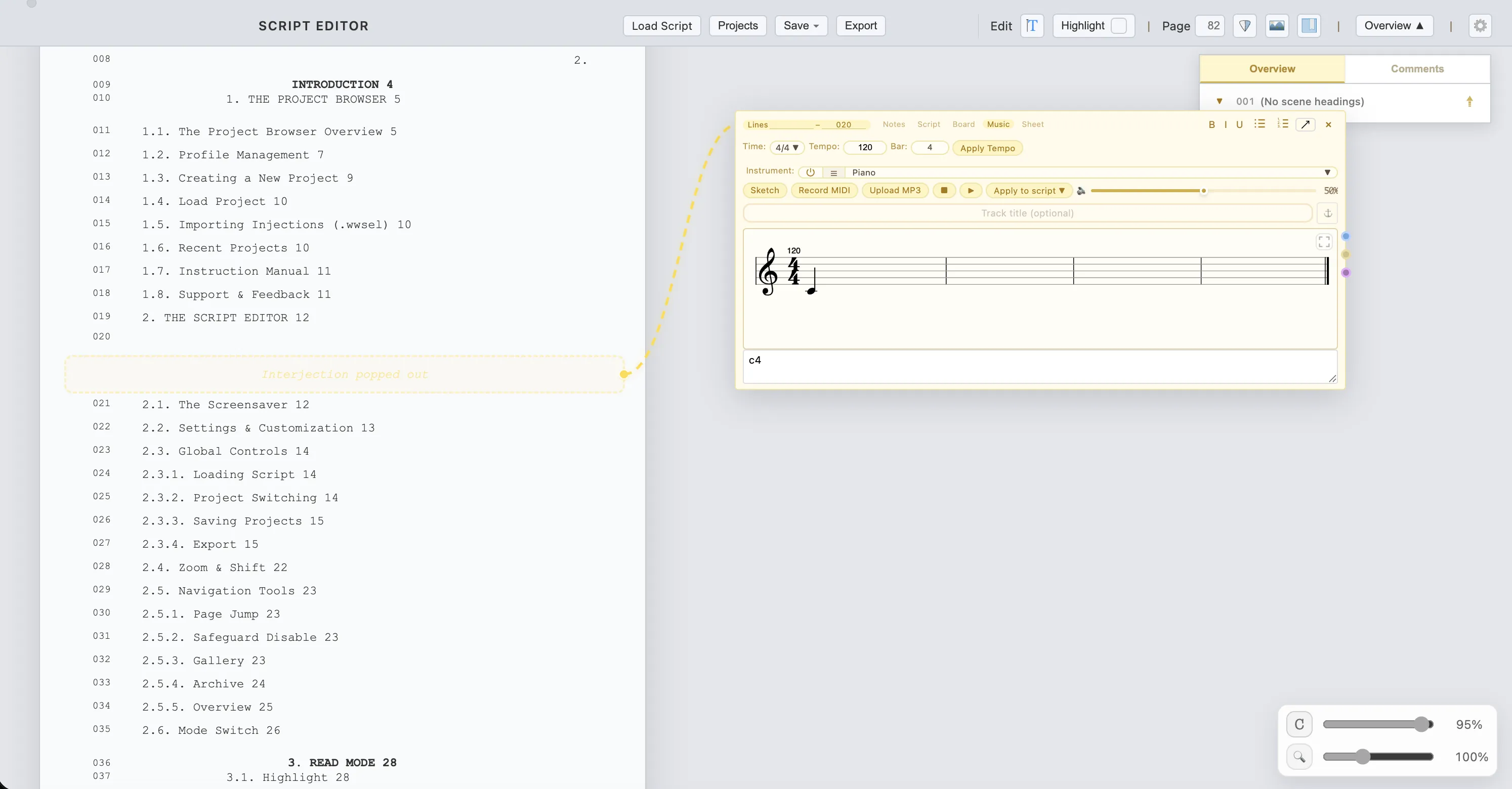 Regular script shift keeping the text visible alongside side panels